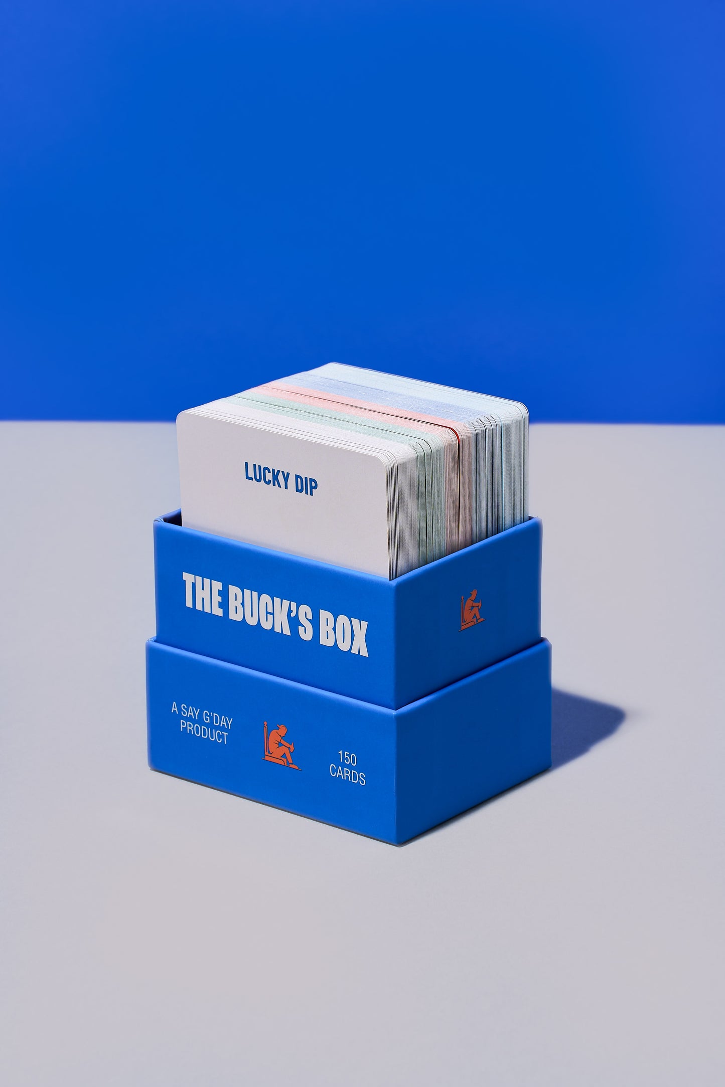 The Buck's Box premium bucks party card game with lid off