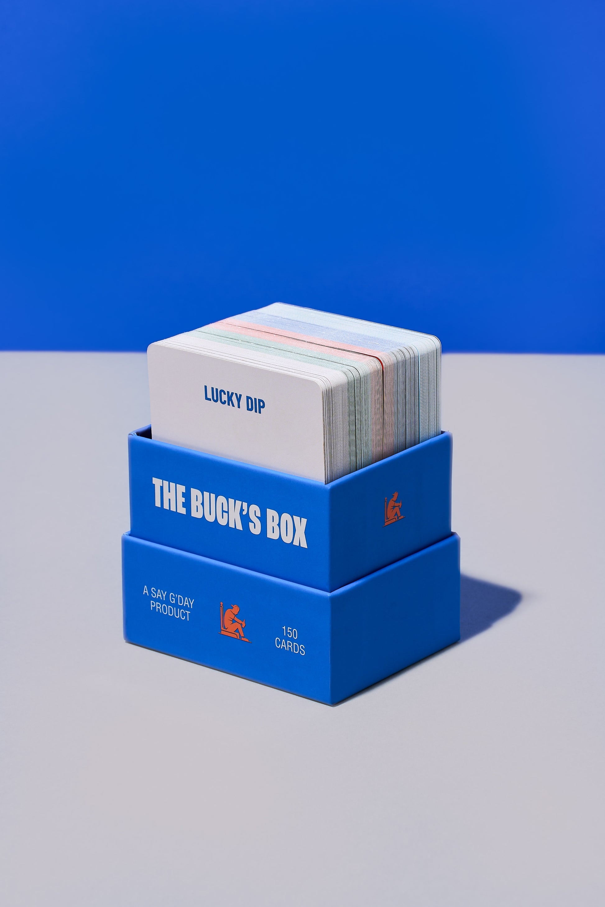 The Buck's Box premium bucks party card game with lid off